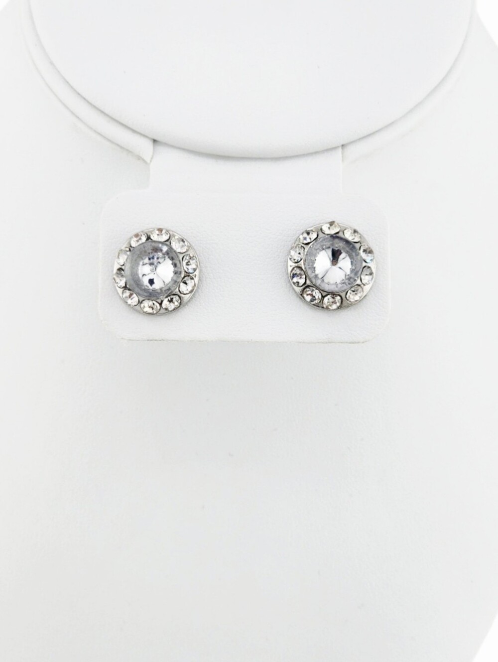 Halo Rhinestone Silver-Tone Stud Earrings - NEW